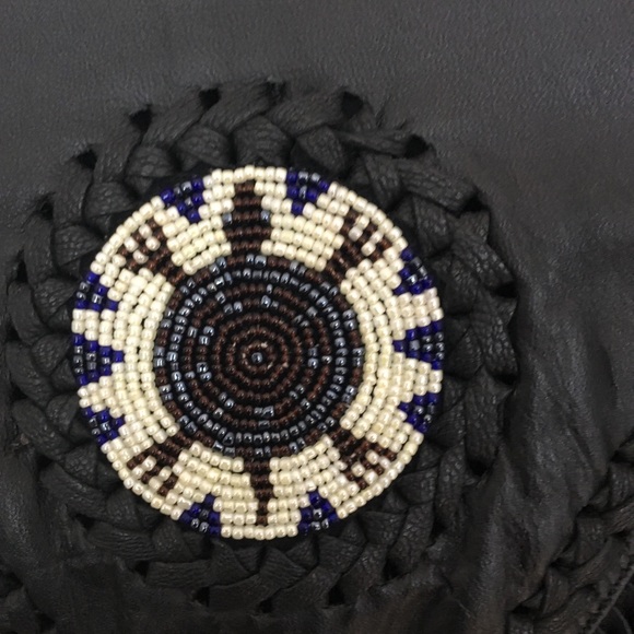 Vintage Black Leather Fringe Beaded Jacket M - Picture 4 of 11